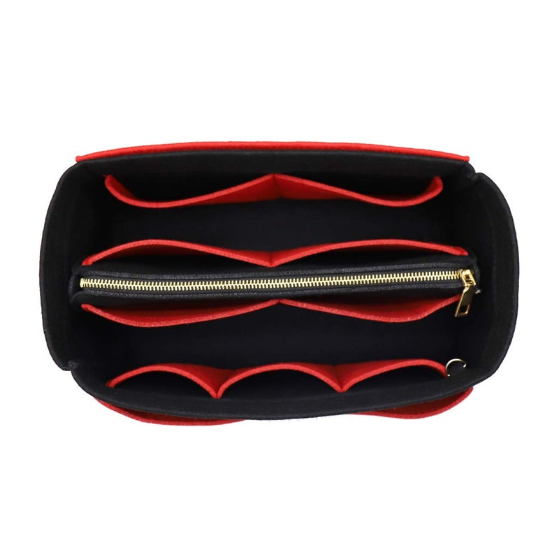 LEXSION Felt Purse Bag Organizer Insert with zipper Bag Tote Shaper Fit Speedy Neverful PM MM 8021 Black-red M - Image 1